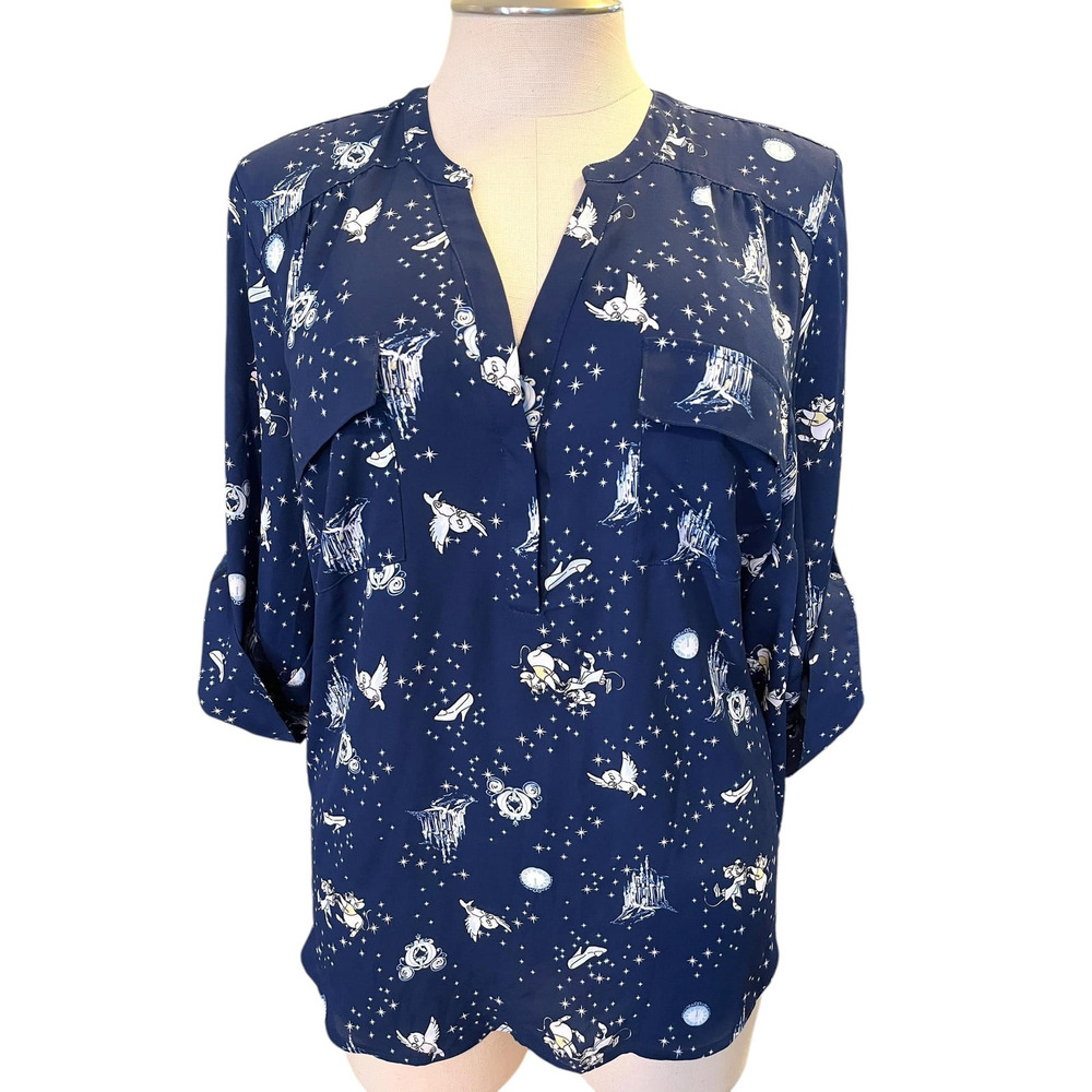 Torrid 1 (1X) Disney Cinderella Princess V Neck Navy Georgette Harper Blouse